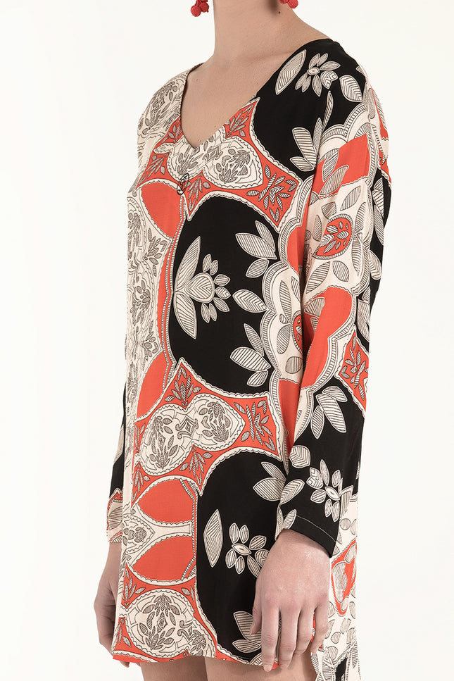 Beige V-neck wide cut mini dress 92365