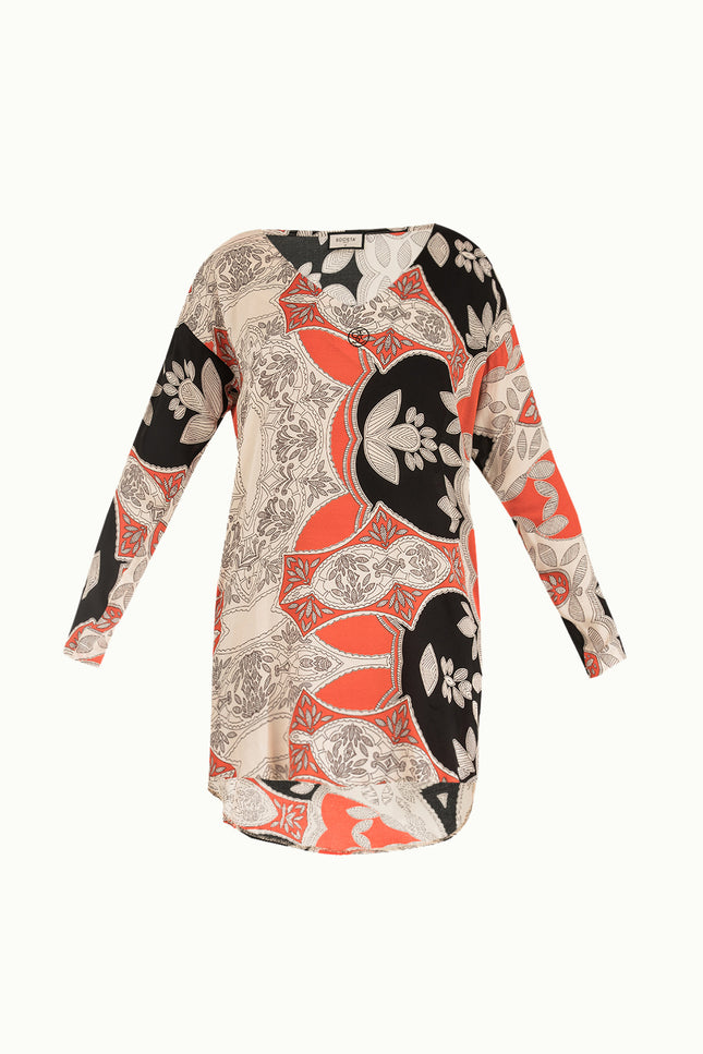 Beige V-neck wide cut mini dress 92365