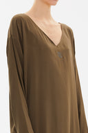 Khaki V-neck wide cut mini dress 92365