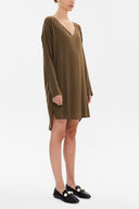 Khaki V-neck wide cut mini dress 92365