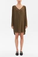 Khaki V-neck wide cut mini dress 92365
