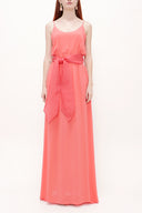 Red Lace-up spaghetti straps maxi dress 92378