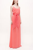 Red Lace-up spaghetti straps maxi dress 92378