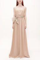 Beige Lace-up spaghetti straps maxi dress 92378