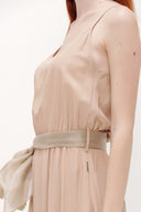Beige Lace-up spaghetti straps maxi dress 92378