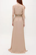 Beige Lace-up spaghetti straps maxi dress 92378