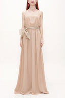 Beige Lace-up spaghetti straps maxi dress 92378