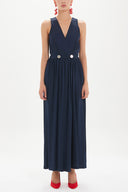 Navy Blue Wrap-over sleeveless maxi dress 92381