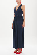 Navy Blue Wrap-over sleeveless maxi dress 92381