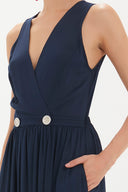 Navy Blue Wrap-over sleeveless maxi dress 92381