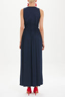 Navy Blue Wrap-over sleeveless maxi dress 92381