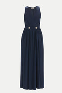 Navy Blue Wrap-over sleeveless maxi dress 92381