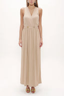 Beige Wrap-over sleeveless maxi dress 92381