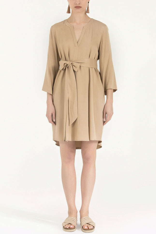 Beige Belted wide cut mini dress 92383