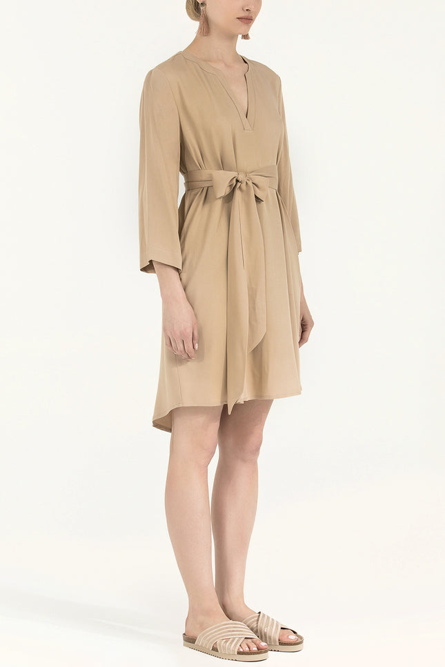 Beige Belted wide cut mini dress 92383