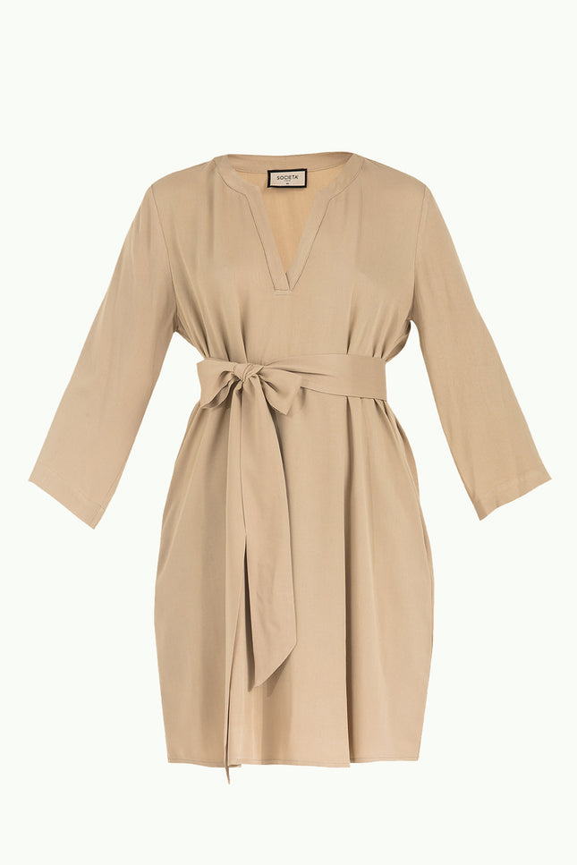 Beige Belted wide cut mini dress 92383