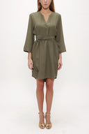 Khaki Belted wide cut mini dress 92383