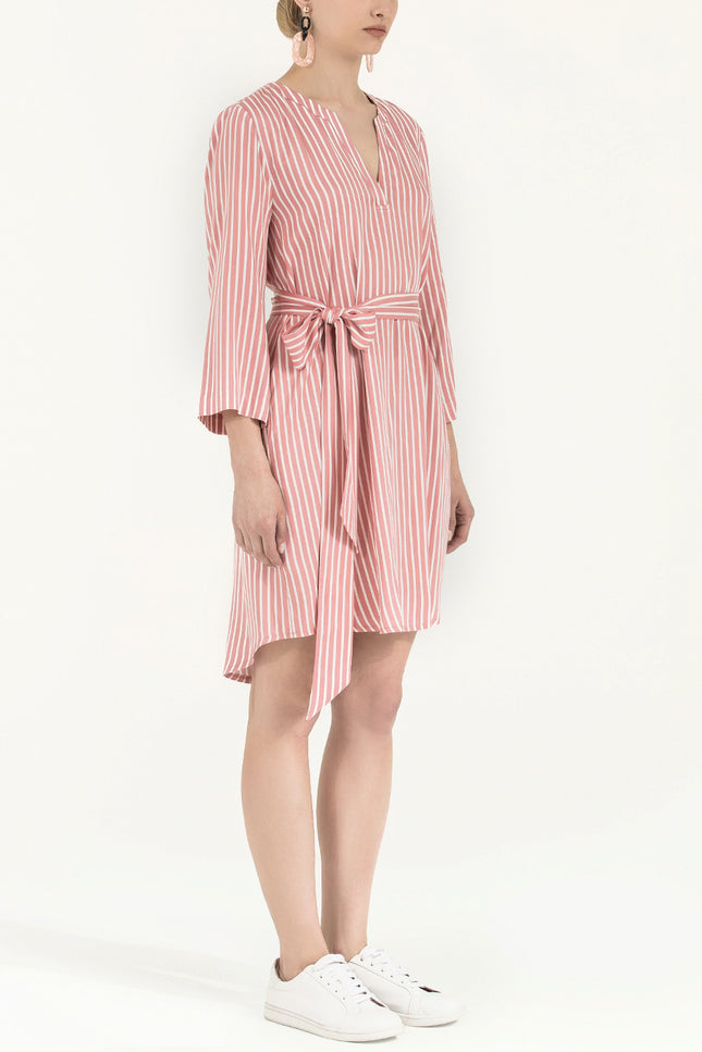 Striped Belted wide cut mini dress 92383