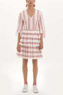 Red V-neck ruffled striped mini dress 92384