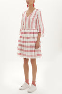 Red V-neck ruffled striped mini dress 92384
