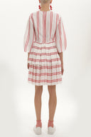 Red V-neck ruffled striped mini dress 92384