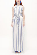 Blue Lace-up sleeveless maxi dress 92385