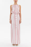 Red Lace-up sleeveless maxi dress 92385