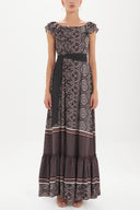 Burgundy Ruffled shoulder maxi dress 92390