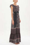 Burgundy Ruffled shoulder maxi dress 92390