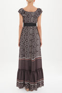 Burgundy Ruffled shoulder maxi dress 92390