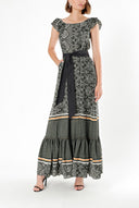 Green Ruffled shoulder maxi dress 92390