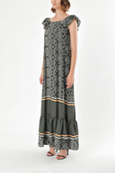 Green Ruffled shoulder maxi dress 92390