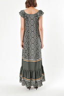 Green Ruffled shoulder maxi dress 92390