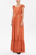 Orange Ruffled shoulder maxi dress 92390