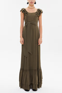 Khaki Ruffled shoulder maxi dress 92390