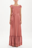 Salmon Ruffled shoulder maxi dress 92390