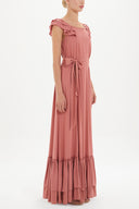 Salmon Ruffled shoulder maxi dress 92390