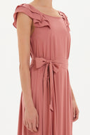 Salmon Ruffled shoulder maxi dress 92390