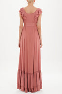 Salmon Ruffled shoulder maxi dress 92390