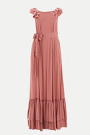 Salmon Ruffled shoulder maxi dress 92390