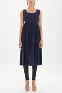 Navy Blue Low-cut back short sleeve midi dress 92399