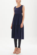 Navy Blue Low-cut back short sleeve midi dress 92399