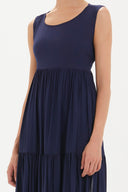 Navy Blue Low-cut back short sleeve midi dress 92399