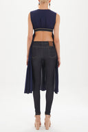 Navy Blue Low-cut back short sleeve midi dress 92399