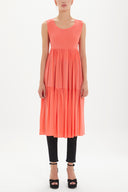 Red Low-cut back short sleeve midi dress 92399