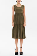 Khaki Low-cut back short sleeve midi dress 92399