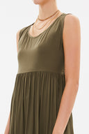 Khaki Low-cut back short sleeve midi dress 92399