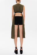 Khaki Low-cut back short sleeve midi dress 92399