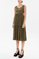 Khaki Low-cut back short sleeve midi dress 92399