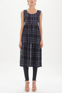Plaid Low-cut back short sleeve midi dress 92399